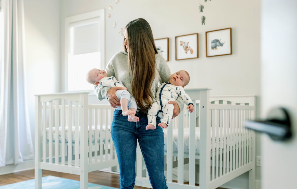 mom and children during lifestyle newborn session