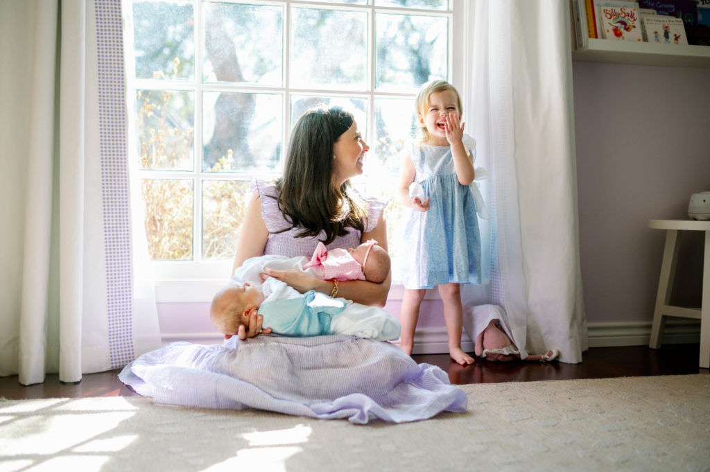 mom and children during lifestyle newborn session