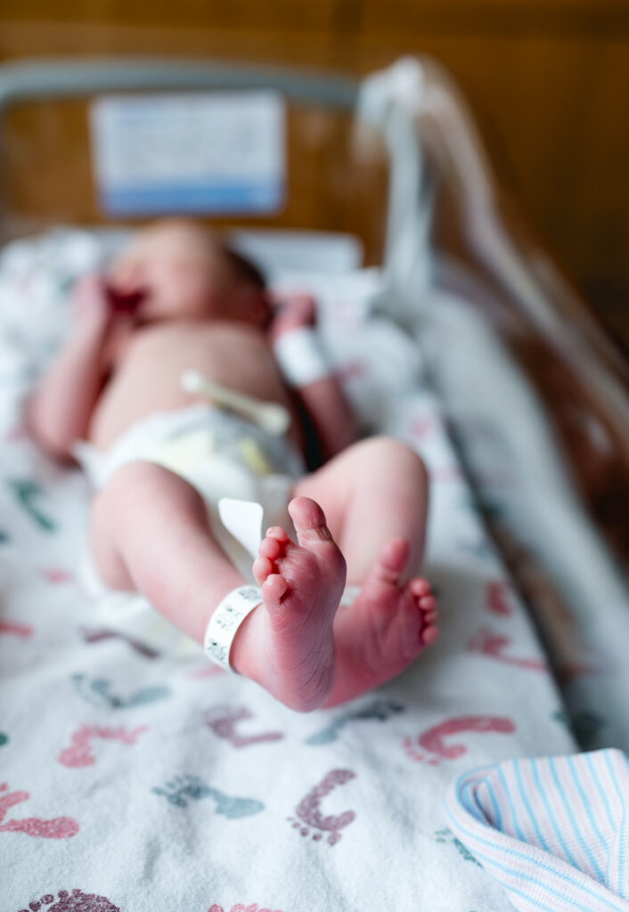 Close-up of newborn's wrinkled feet during Fresh 48 session — Fort Worth newborn photographer.