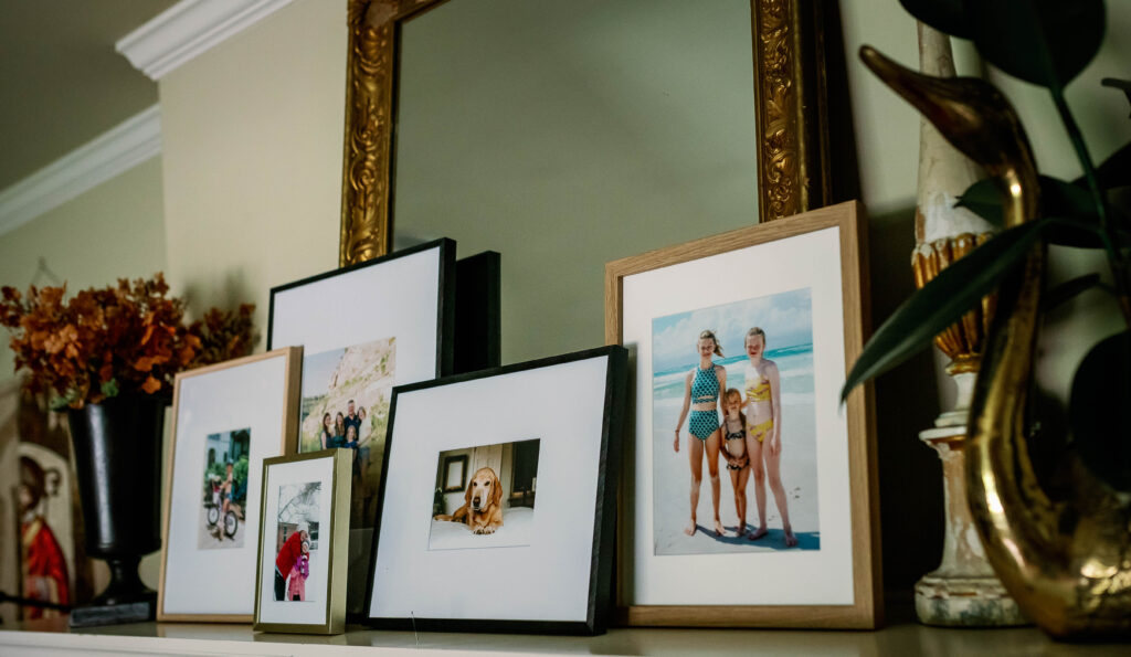 Family photographs displayed in home